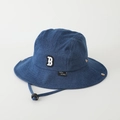 Detail of denim camping hat with 3D letter B embroidery and adjustable windproof rope - 52cm (2-5 Years) / Letter B - Dark Blue