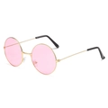 Retro round sunglasses with pink translucent lenses and a slim gold metal frame - Light Pink