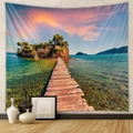 Détail d'une tapisserie bohème avec paysage de coucher de soleil et jetée en bois - Pont en Bois Île (GT109623) / 73X95CM (Brossé Transfrontalier)