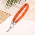 Orange braided cotton wrist strap with silver metal ring and clasp for phone or keys - Orange