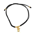 Pulsera tejida negra hecha a mano con colgante de cafetera dorada y cuentas de metal - Colgante de Cafetera