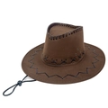 Dunkelbrauner Western-Cowboyhut mit schwarzen Ziernähten und verstellbarem Windschutzkordel - M (56-58cm) / Braun