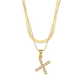 Double-layered 18K gold-plated stainless steel necklace featuring a zircon letter X pendant - Letter X Style
