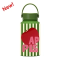 650ml green stainless steel vacuum bottle with red apple print and striped design - Army Green Apple Stripe