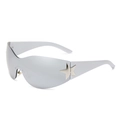 Y2K rimless shield sunglasses with silver star detail and mirror lens in gray - Silver Frame Silver Mirror