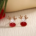 Golden reindeer stud earrings with red and white enamel for Christmas fashion - Red White Elk (EAR0028)