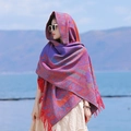 Scialle jacquard bohémien viola e arancione con frange per viaggi al mare e vacanze - 200cm / Paisley di Palazzo-Blu Viola