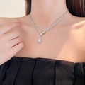 Detail view of a vintage silver waterdrop pendant necklace with sparkling diamonds - 6# Inlaid Drill Water Drop Splicing (Necklace)