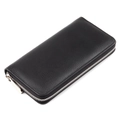 Cartera larga clásica de cuero negro genuino con textura litchi y cremallera plata - 20*10*2.5CM / Negro