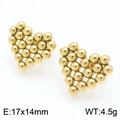 Golden heart-shaped stud earrings made of beaded stainless steel spheres, 17x14mm - Gold Beaded Heart-Shaped Stud Earrings (KE113976-KFC)