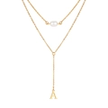 Collana a due strati dorata con perla bianca e pendente a lettera A da donna - Stile Lettera A (NC-1930G-A)