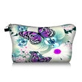 Detail of butterfly and orchid print on travel makeup bag with zipper and handle - Purple Butterfly Teal Orchid Print (jiaying151)