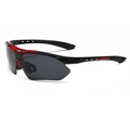 Sporty semi-rimless cycling sunglasses in black and red with grey tinted lenses - Gradient Red Frame Black Gray Lenses