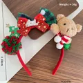 Weihnachts-Haarreif mit Plüschbär, roten grünen Pailletten und Merry Christmas Schleife - Rotes Stirnband Bärenstil