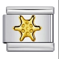 Italian charm bracelet link in silver finish with a gold starfish design pattern - Gold Starfish-Y587