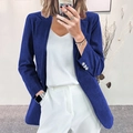 Women's slim fit navy corduroy blazer jacket paired with white trousers and V-neck shirt - S / Tops / Royal Blue