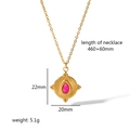Detail view of 18k gold plated sunburst pendant with pink gemstone and dimensions - Pink Teardrop Sunburst Style (TN3165)