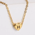 18k gold plated heart necklace with black letter H pendant and link chain - Letter H
