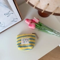 Mini plush cosmetic bag in yellow and blue stripes with soft fleece texture and zipper - Yellow Plaid