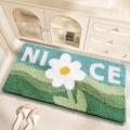 Green gradient bathroom mat with daisy pattern and NICE text in soft flocked fiber - Firefly Forest / Vanity Mat 40*80cm