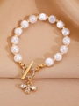 Gold bee pendant pearl bracelet with toggle clasp and sparkling crystal accents - Gold Bee Pearl Toggle Clasp Bracelet (6057)