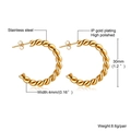 Polished golden stainless steel twisted C-shaped hoop earrings for women, 30mm diameter - 30mm x 4mm