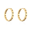 Detail of 18K gold hoop earrings with small pink and purple heart-shaped zircons - Purple/Pink
