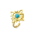 Detail of adjustable gold ring with turquoise inlay and celtic knot floral patterns - Gold Moon Witch Knot