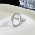 Detail of silver irregular hammered texture and hollow oval design on open ring - 05 Steel Color 6906