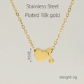 Golden stainless steel necklace featuring a heart and letter I pendant design - Letter I