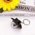 Disco ball keychain with black cowboy hat pendant and silver mirror finish charm - Black Cowboy Hat / 3cm Mirror Ball