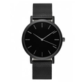 Minimalist women's quartz watch with black Milanese stainless steel band and round dial - Black Mesh Strap