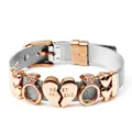 Silver mesh stainless steel keeper bracelet with rose gold Best Friend heart charm - B-Rose Gold (BEST FRIEND Split Heart)