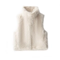 Fashionable cream faux fur vest for women featuring a warm high collar and soft texture - White