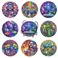 8pcs DIY neon gamer diamond painting coasters with black metal holder for desk - E-sports Gamer Theme Style