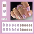 Ovale taro paarse en aurora glitter plaknagels met 24 stuks in lange ronde vorm - Taro Paars Goud (Lijmstijl)