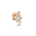 Golden butterfly shape zircon ear stud with a polished ball back on white background - Flower Cluster Gold (EGD0976)