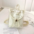 Mochila de PVC transparente con bolsa interior beige y cierre de hebilla metálica - Blanco Roto