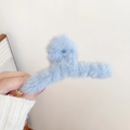 Light blue plush shark hair claw clip for women in large size with soft texture - Blue Plush Hair Claw