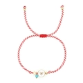 Handmade red and white cord bracelet featuring a gold star and heart pendant - Red-White Star Charm Style (JS-B23112224A)