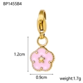 Pink enamel flower pendant with golden lobster clasp for DIY jewelry 1.2cm x 0.9cm - BP1455B4-Pink Flower