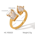 Detail view of 18K gold stainless steel open ring with heart and square zircon dimensions - Square and Heart Double Head Zirconia Style (HC-R30323) / Adjustable Open