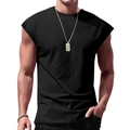 Men's black sleeveless cotton T-shirt featuring a slim fit crew neck for summer sports wear - Black