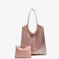 Rosa Strass-Shopper-Set bestehend aus großer Tasche und passender Reißverschlusstasche - Rosa