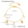Detail view of gold stainless steel bracelet with heart and horn charms showing dimensions - Gold (TXE168)