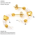 Detail of butterfly gold earrings with pearl showing dimensions 7mm and 6mm on white background - Butterfly Style (SE904G)
