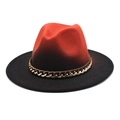 Fashionable red-black gradient wool fedora hat with a bold gold chain band for winter - M (56-58cm) / Caramel & Black