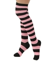 Pink and black horizontal striped over-knee high socks in soft cotton knit fabric - Black Pink Wide Stripe