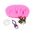 Pink silicone mold with spider and cobweb shapes for Halloween fondant and chocolate - 1#-Spider / Pink