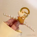 Pince à cheveux dorée de 11cm avec cœurs bicolores et détails en perles - 8# Deux Cœurs